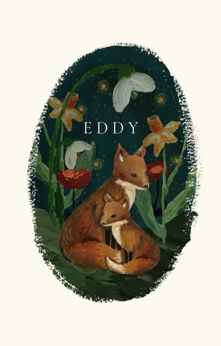 Geboortekaartje handgeschilderd vosje met sneeuwklokjes