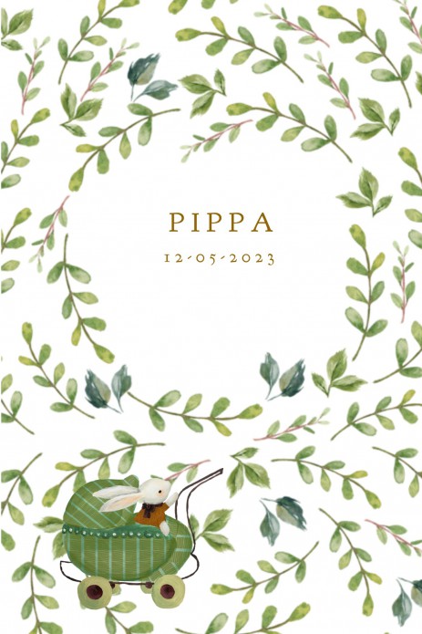 Geboortekaartje geschilderde takjes en wandelwagentje