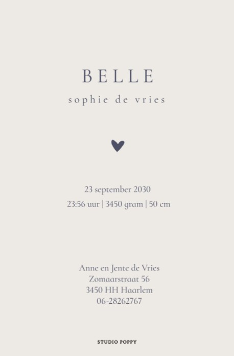 Een heel stijlvol geboortekaartje met handgetekend monogram. Het monogram is er uiteraard in alle letters van het alfabet. Een uniek geboortekaartje met de hoofdletter van de naam op de voorkant is zó stijlvol en bijzonder! Maak er ook eens een poster van