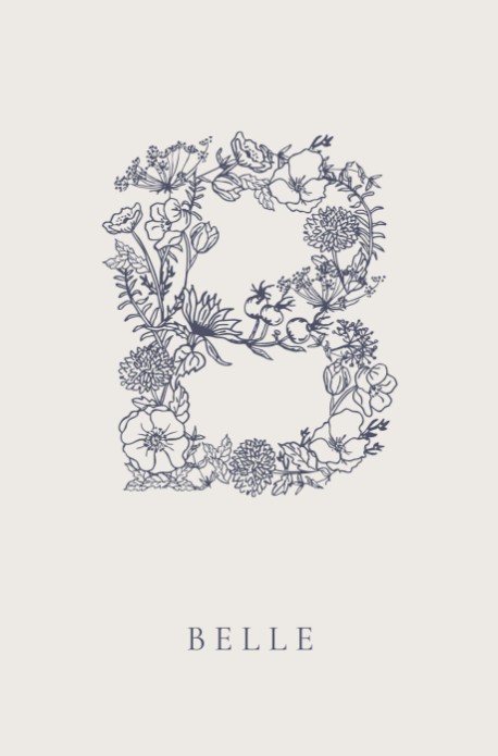 Een heel stijlvol geboortekaartje met handgetekend monogram. Het monogram is er uiteraard in alle letters van het alfabet. Een uniek geboortekaartje met de hoofdletter van de naam op de voorkant is zó stijlvol en bijzonder! Maak er ook eens een poster van