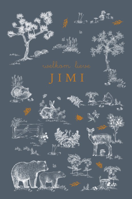 Geboortekaartje bosdieren met folie accenten