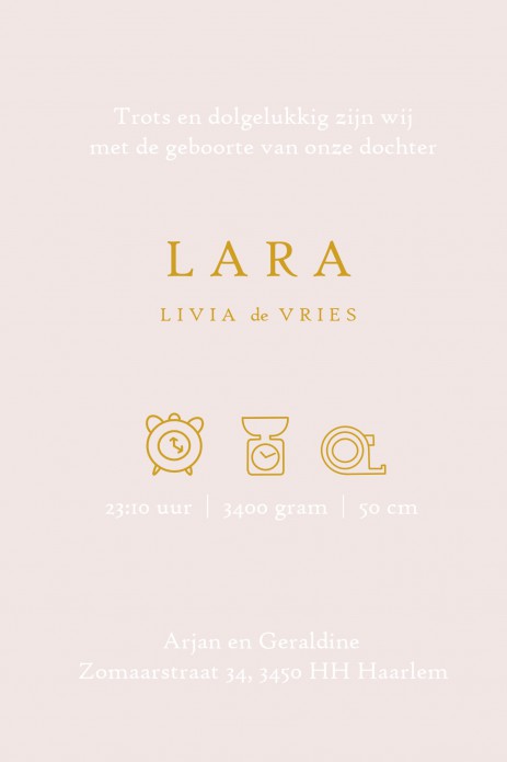 Geboortekaartje met hertje in goudfolie of in onze andere varianten foliedruk. Langwerpig staand model dat in elke gewenste kleur gedrukt kan worden. Een bijzonder geboortekaartje dat met zorg voor jullie gedrukt zal worden.