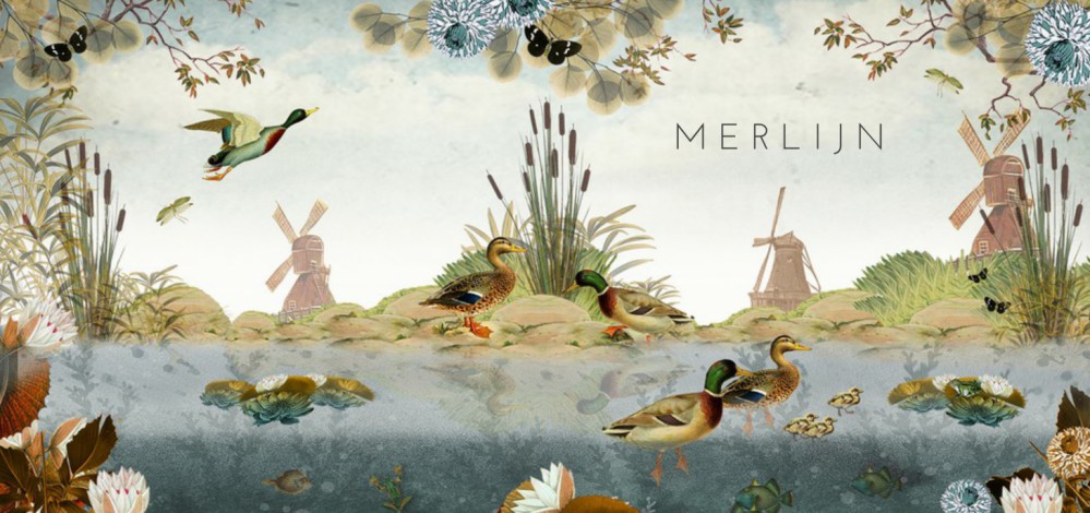 Panorama kaart Hollands landschap met eendjes en molens