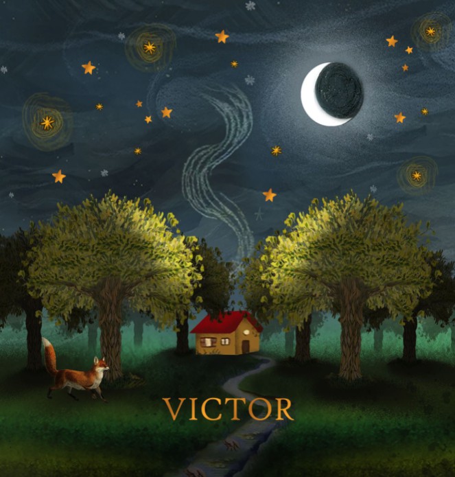 Geboortekaartje huisje in het bos onder de sterren