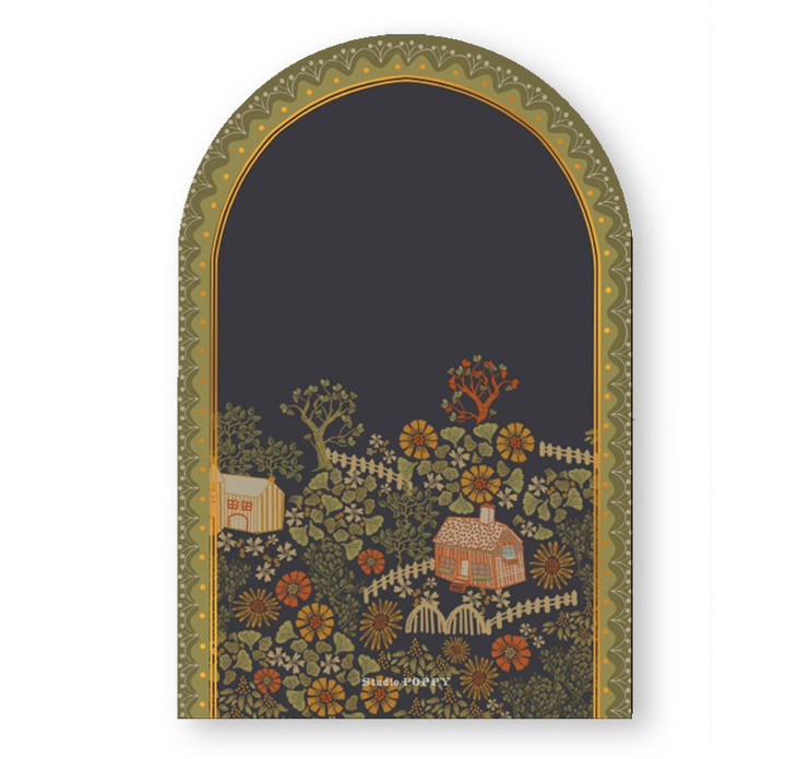 Geboortekaartje dorp met huisjes in boogvorm. De warme kleuren en bijzondere illustraties maken het een bijzonder geboortekaartje. Het illustratieve kader is in verschillende kleuren op te maken dus geheel naar wens aan te passen. Het kerkje, hekjes en hu