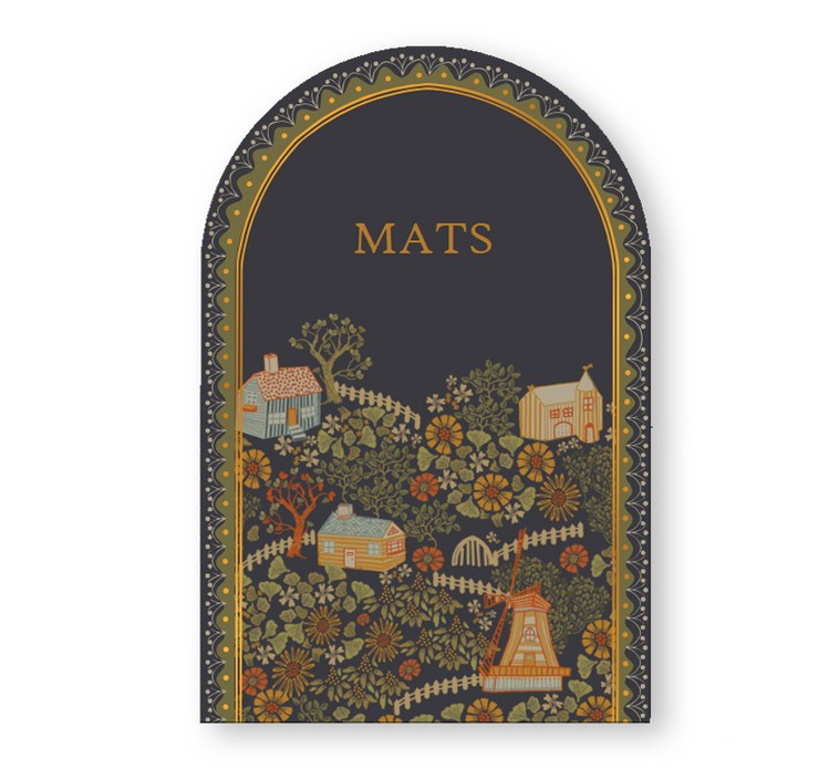 Geboortekaartje dorp met huisjes in boogvorm. De warme kleuren en bijzondere illustraties maken het een bijzonder geboortekaartje. Het illustratieve kader is in verschillende kleuren op te maken dus geheel naar wens aan te passen. Het kerkje, hekjes en hu