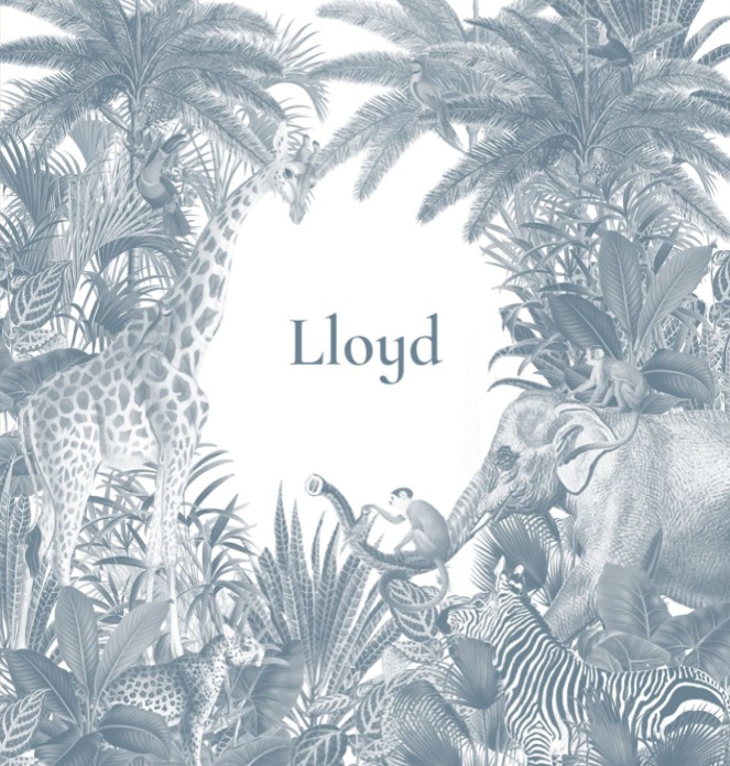 Geboortekaartje jungle in monotoon blauw