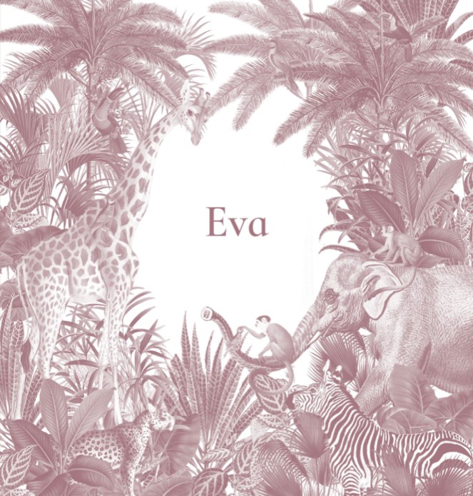 Geboortekaartje jungle in monotoon roze