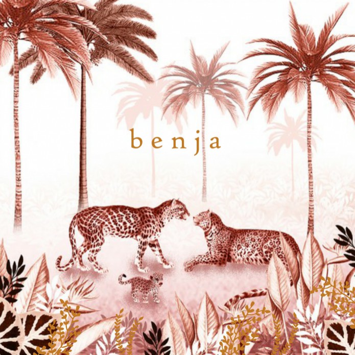 Geboortekaartje jungle met panter familie met foliedruk