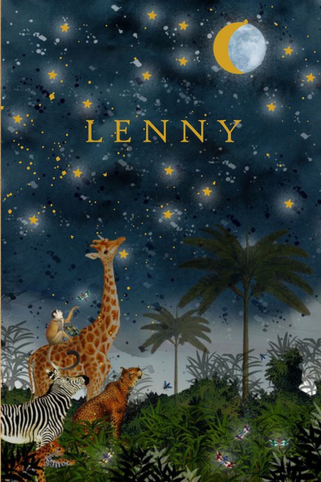 Geboortekaartje jungle in de nacht met maan en sterren in foliedruk