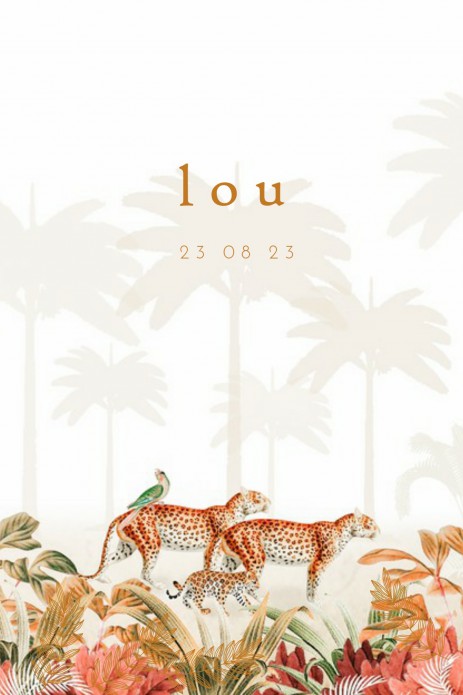 Geboortekaartje jungle met panters met prachtige koperfolie details