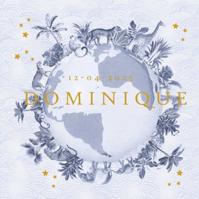 Geboortekaartje jungle wereldbol met foliedruk