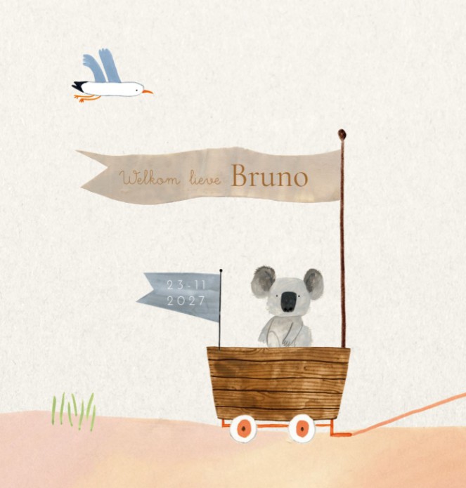 Geboortekaartje karretje met koala Annebrechtje