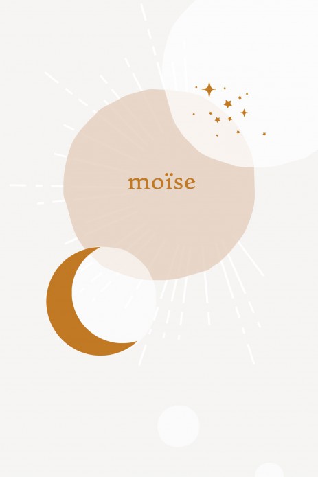 Geboortekaartje grafisch met maan, zon en sterren in foliedruk