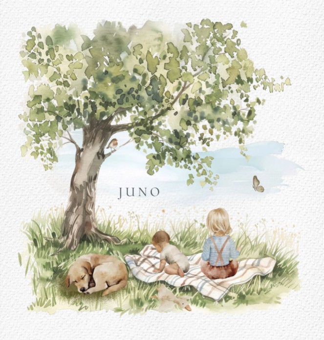 Geboortekaartje kleedje onder boom