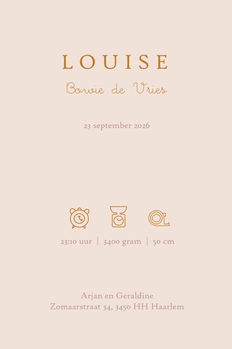 Geboortekaartje met kleurverloop. Soort dip dye effect waar foliedruk aan is toegevoegd. Het geboortekaartje met maan en planeten is een mooi symbolisch kaartje voor jullie kindje. In de editor kun je zelf de kaart personaliseren.