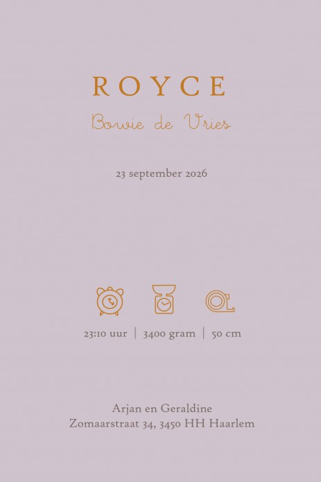 Geboortekaartje klassiek met maantje en sterren in warme kleuren. Prachtig accent met goudfolie op kwalitatief hoogwaardig papier. Een tijdloos geboortekaartje dat prachtig van kleur is. Vraag eens een proefkaart aan en kies wat het beste bij jullie past.