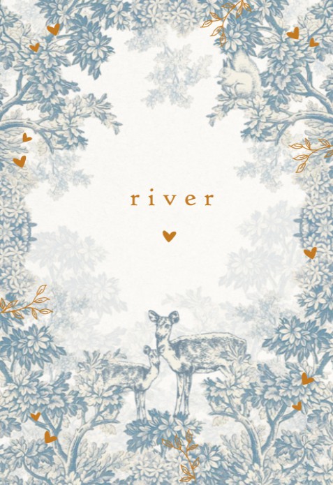 Geboortekaartje lief bos hertjes in mono kleuren