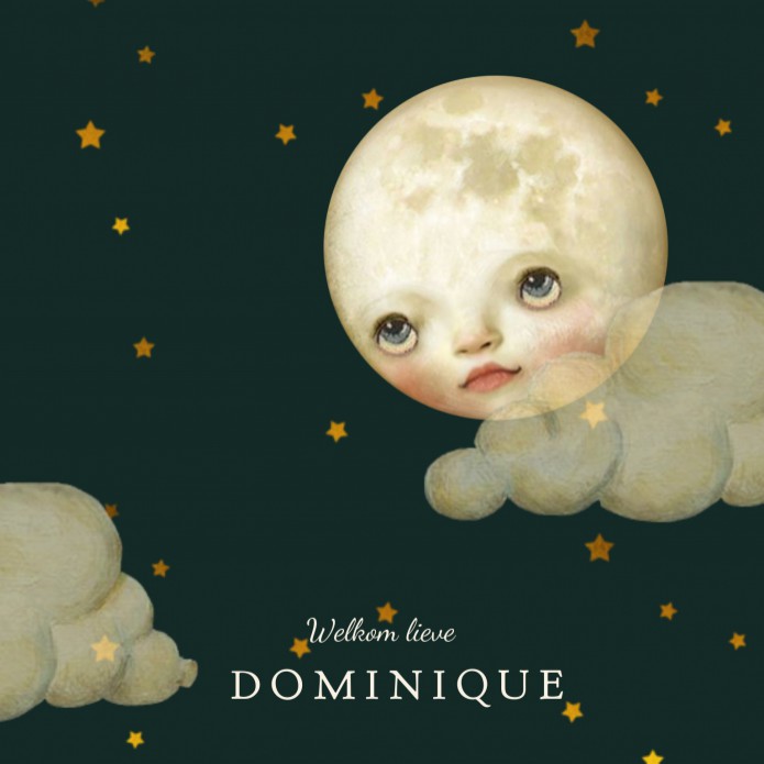 Geboortekaartje lief maantje met wolkjes en sterren
