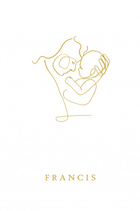 Geboortekaartje lijntekening moeder en baby