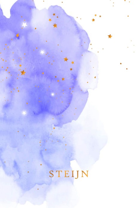 Een heel stijlvol geboortekaartje met aquarel detail in lila. Het papier komt mooi tot zijn recht met deze waterverf illustratie. Geboortekaartje mooi door zijn eenvoud en prachtig te combineren met folie. Vraag eens een proefkaartje aan.