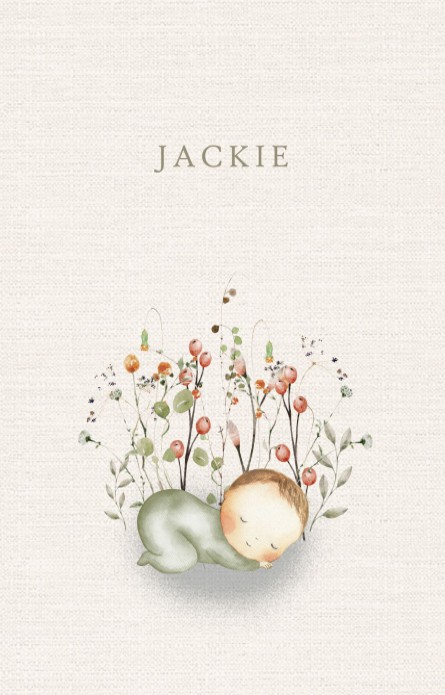 Geboortekaartje linnen look met slapende baby