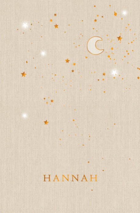 Een heel stijlvol geboortekaartje met linnen look en folie sterren en maantje. Een mooie geboortekaart voor zowel een jongen als een meisje. Het tijdloze karakter van dit kaartje maakt hem uniek en de folie zorgt voor een prachtig effect samen met de linn