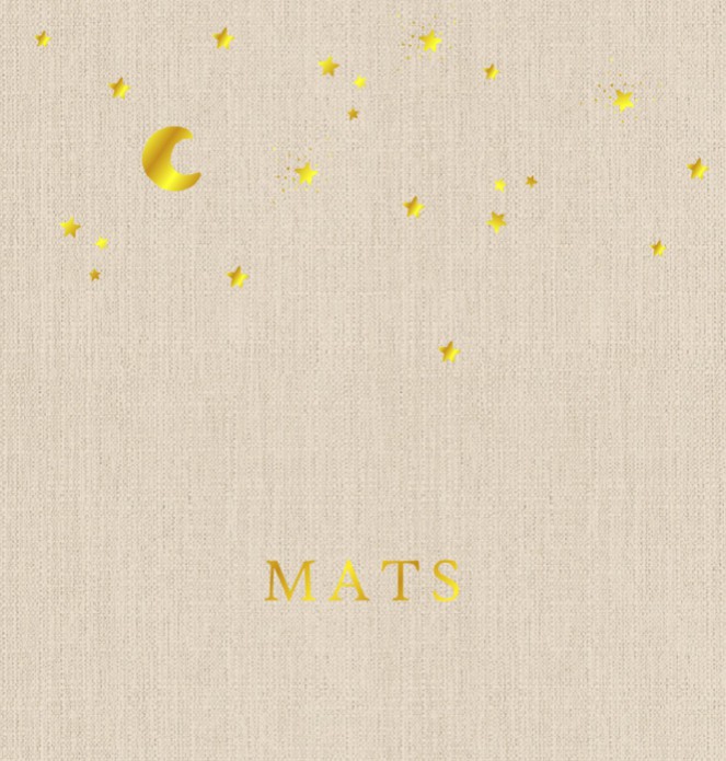 Geboortekaartje linnen look met foliedruk sterretjes