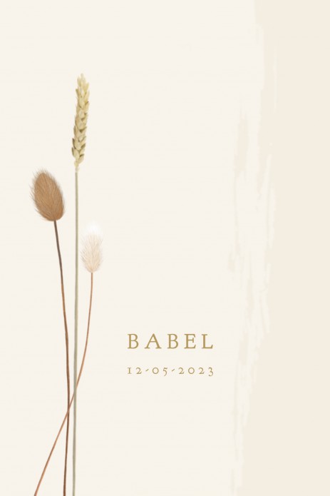 Geboortekaartje beige met droogbloemen