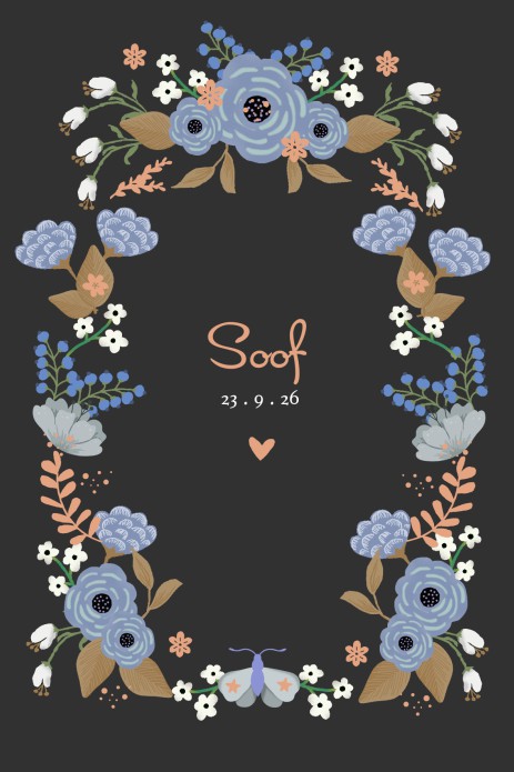 Geboortekaartje met handgetekende bloemen