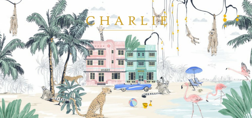 Geboortekaartje 'Miami Beach' van Annet Weelink Design.