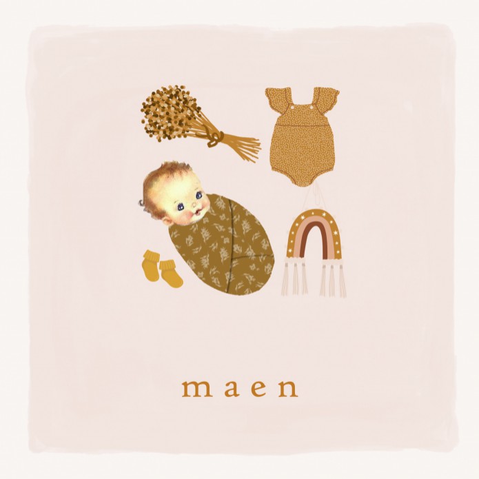 Geboortekaartje ingebakerde baby en spulletjes