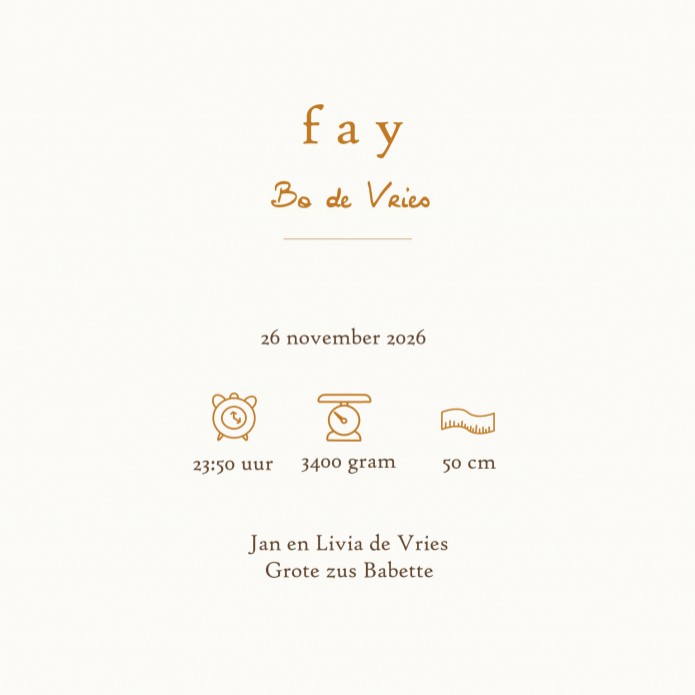 Geboortekaartje bohemian met babykleertjes, babykamer spulletjes in boho stijl in warme pastel tinten. Een lief geboortekaartje waar je met behulp van de beeldbank jouw eigen draai aan kan geven. Een bedje en een kapstokje of alleen het wandrekje met baby