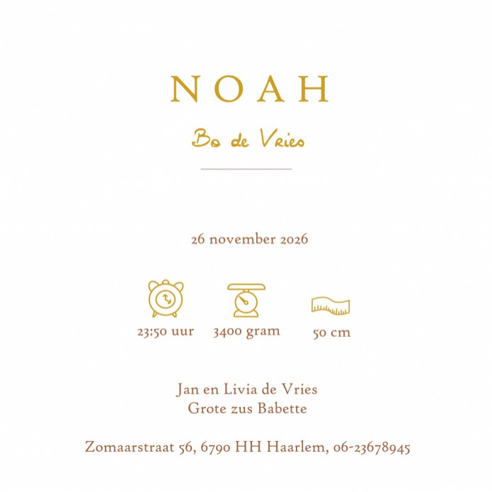 Geboortekaartje klassiek met maantje en sterren in warme kleuren. Prachtig accent met goudfolie op kwalitatief hoogwaardig papier. Een tijdloos geboortekaartje dat prachtig van kleur is. Vraag eens een proefkaart aan en kies wat het beste bij jullie past.