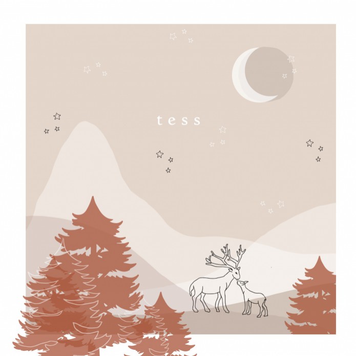 Geboortekaartje bergen met herten in het woud