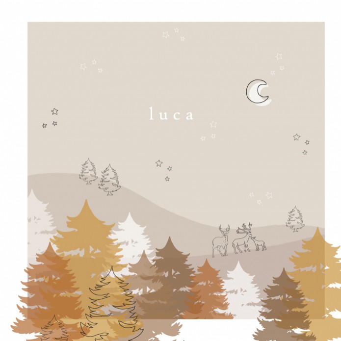 Geboortekaartje herten in het woud met bergen