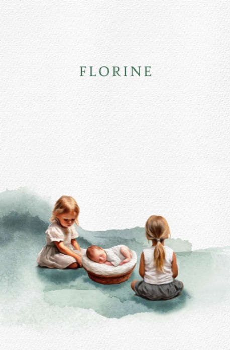 Geboortekaartje olieverf met twee zussen