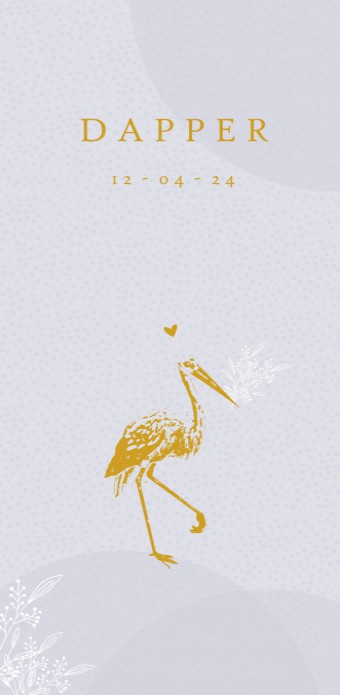 Geboortekaartje ooievaar goudfolie jongen