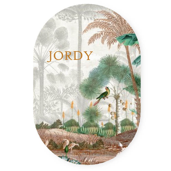 Een uniek geboortekaartje jungle in ovaal vorm! Dat is weer eens wat anders dan vierkant of rechthoek. De kaart past perfect in een envelop horende bij kaartformaat 10x15cm. Prachtige illustraties van botanische jungle maakt het een bijzonder geboortekaar