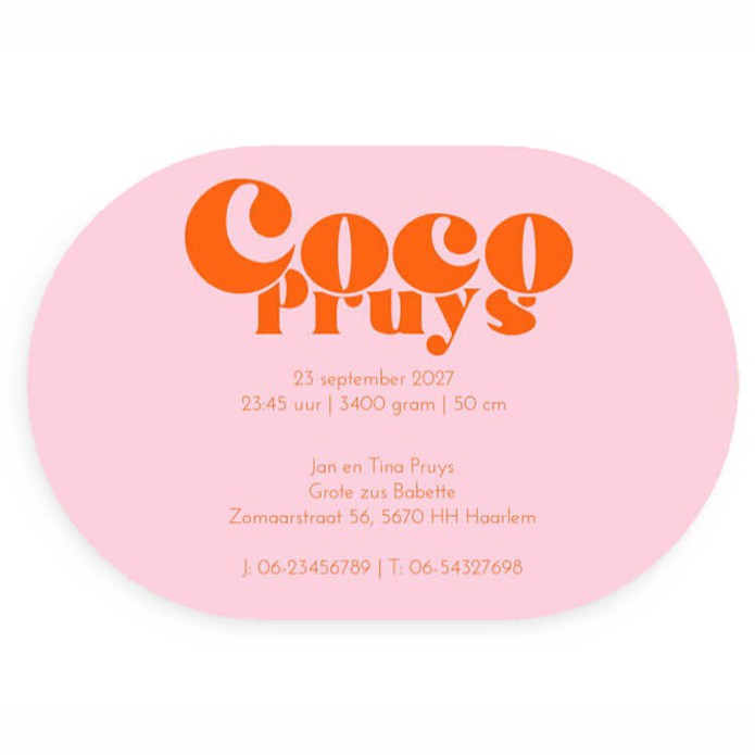 Ovaal geboortekaartje color splash grafisch