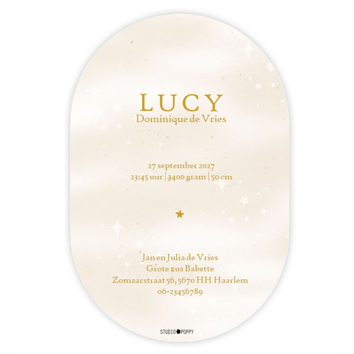 Een heel stijlvol geboortekaartje met originele illustratie van Piglet met ballon met accent in folie. Prachtig klassiek geboortekaartje met regenboog en sterren dat ongetwijfeld tijdloos is. We hebben treffende quotes die je kunt gebruiken als mooie bood