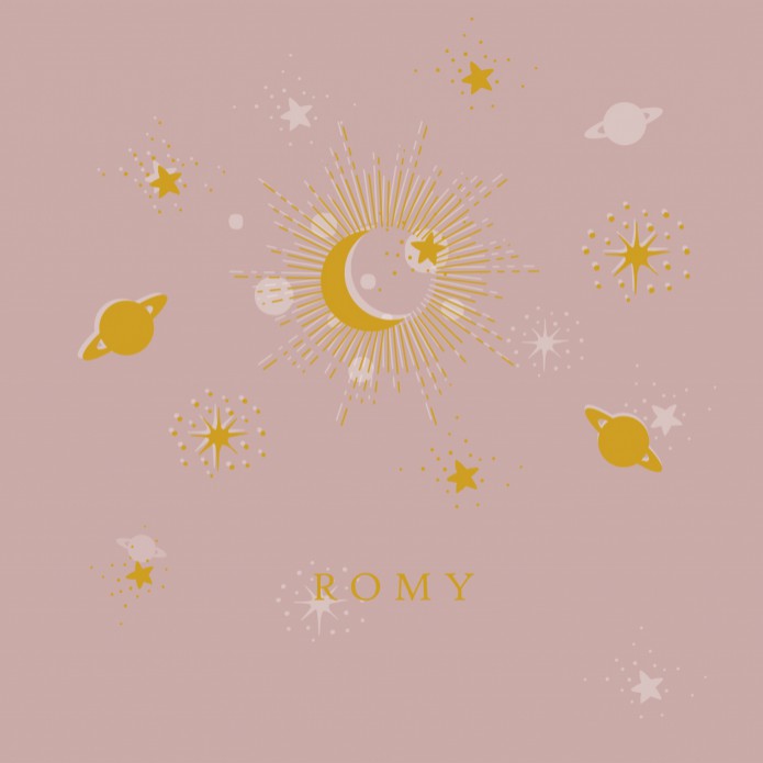 Geboortekaartje planeten in foliedruk