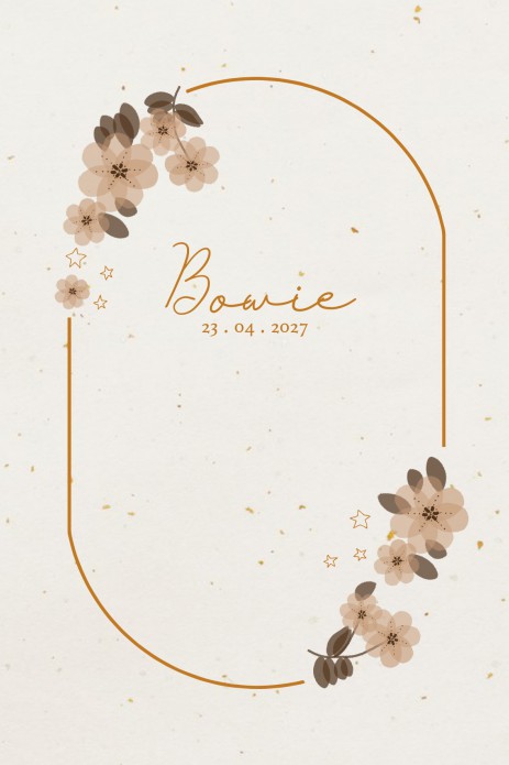 Geboortekaartje recycled papier look met bloemen en folie