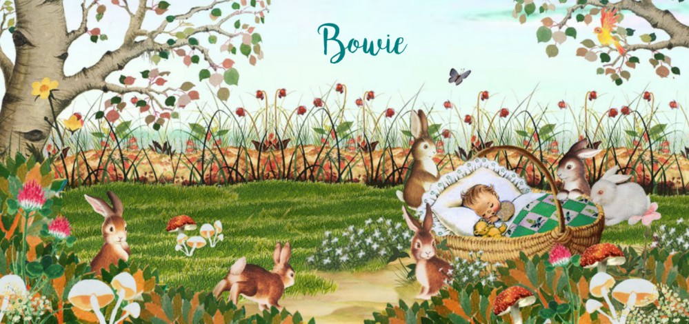 Geboortekaartje retro herfst bos met konijnen en bloemen