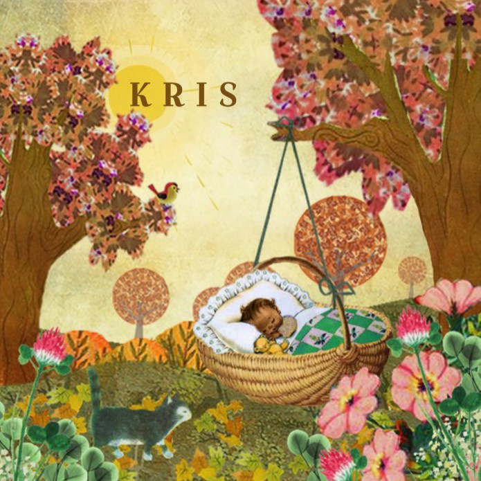 Geboortekaartje retro herfst landschap met donker kindje