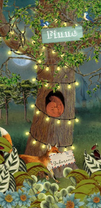 Geboortekaartje retro vintage winter bos eekhoorn. Aandoenlijke en nostalgische verhaaltjes om jullie kindje aan te kondigen. Lief geboortekaartje met vintage vleugje dat toch ook tijdloos is. Maak eens een proefkaart en gebruik de beeldbank om jouw eigen