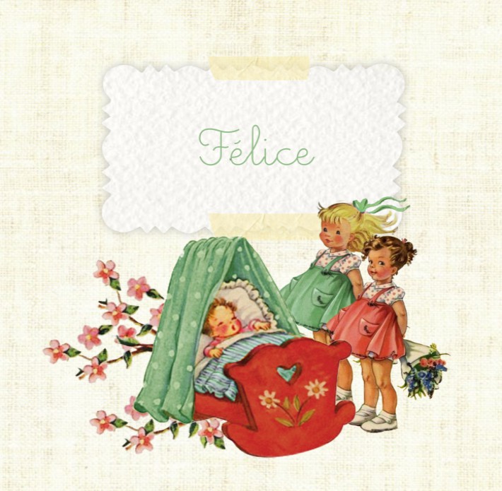 Geboortekaartje retro vintage met zusjes