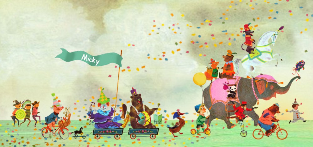 Geboortekaartje retro parade vrolijke dieren