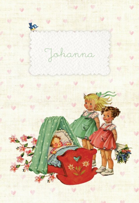 Geboortekaartje retro met zussen