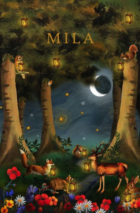 Geboortekaartje romantisch bos met bosdieren